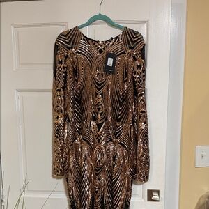Fashion Nova Black and Gold Sequin Dress